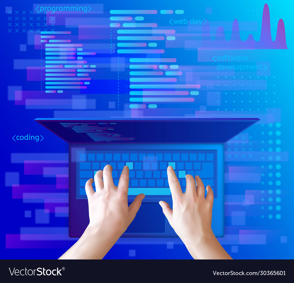 Developer working on keyboard laptop