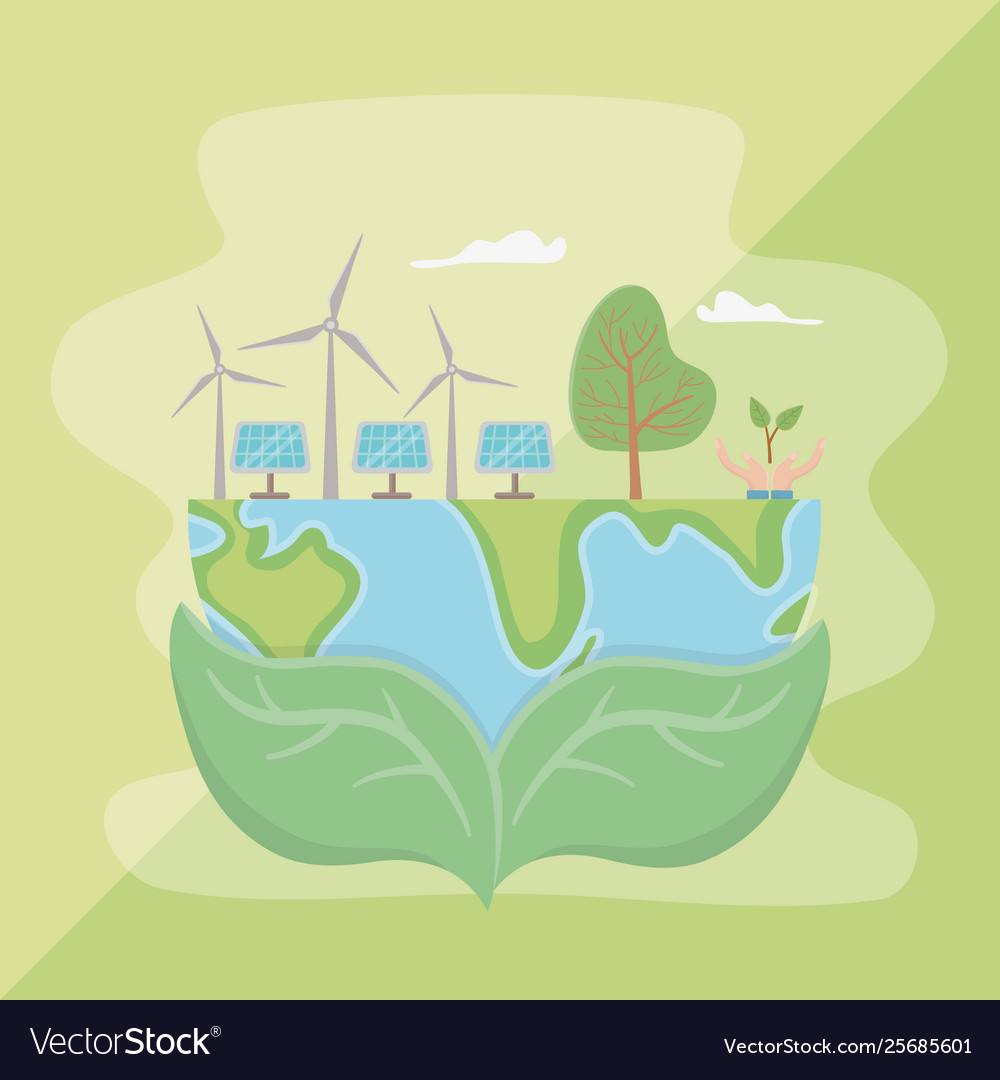 Leaves holding planet and save energy design Vector Image