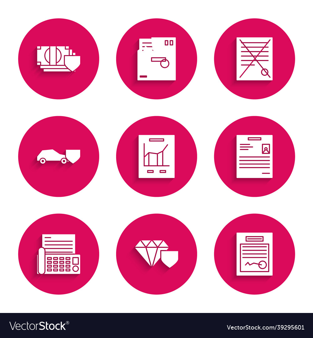 Set document with graph chart diamond shield vector image Set document with graph chart diamond shield