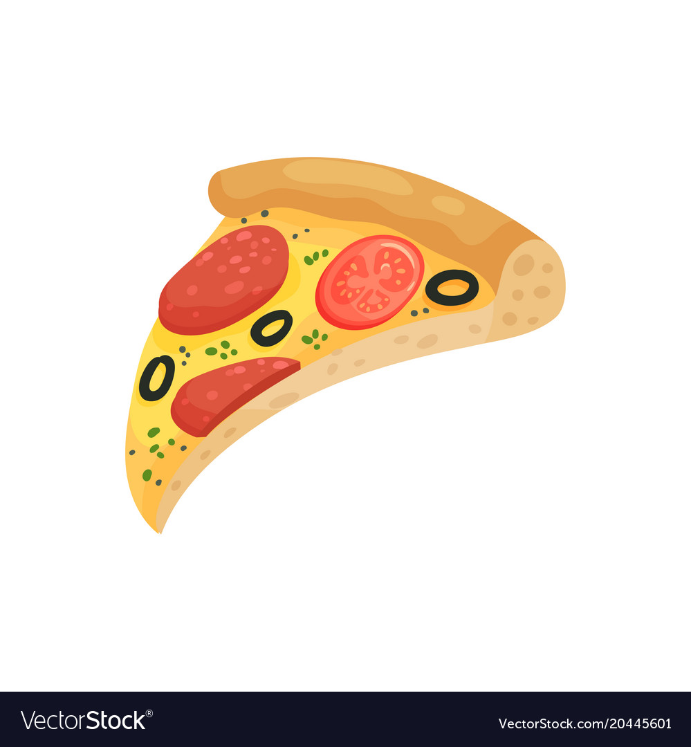 Slice of appetizing pizza with sausage tomatoes Vector Image