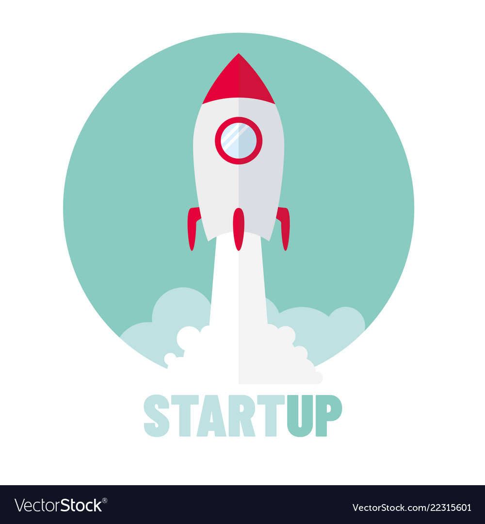 Startup - flat design rocket launch and smoke Vector Image