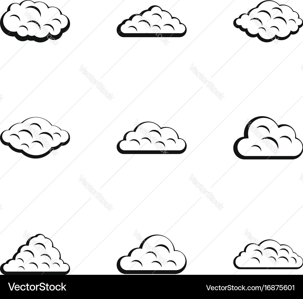 Summer cloud icon set simple style Royalty Free Vector Image