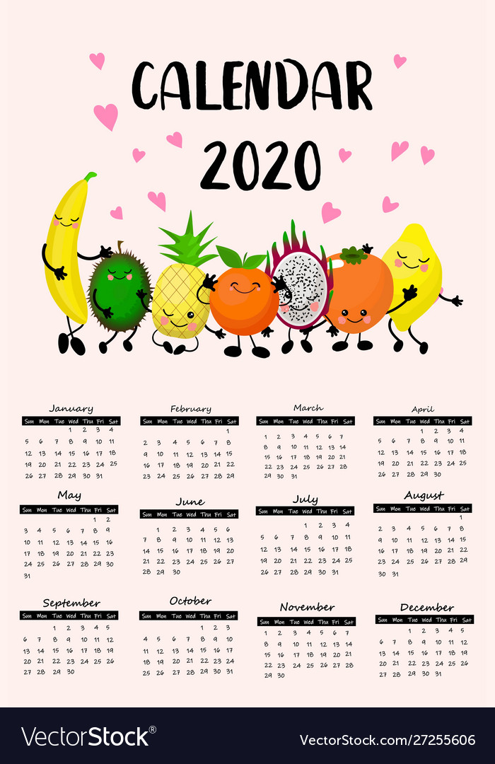 2020 Calendar With Funny Characters Planner For Vector Image