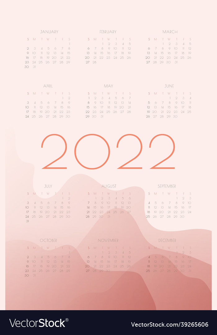 2022 calendar with red gradient fluid wave