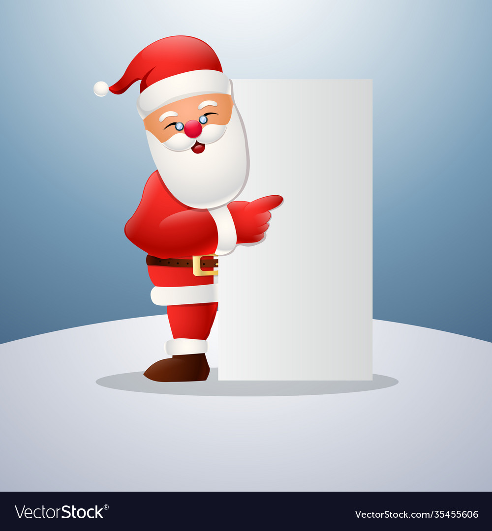 Cartoon happy santa claus pointing blank sign