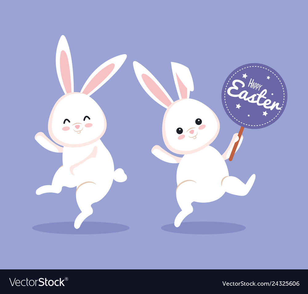 Cute rabbit dancing with easter sticker vector image Cute rabbit dancing with easter sticker