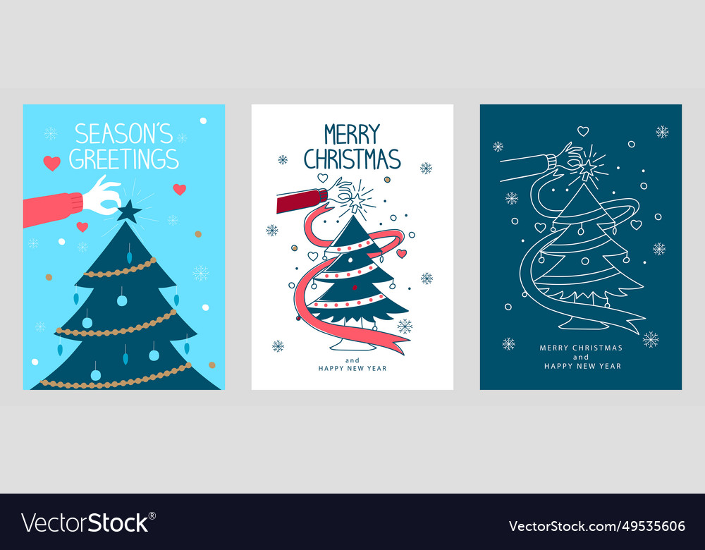 Greeting cards hand star tree Royalty Free Vector Image