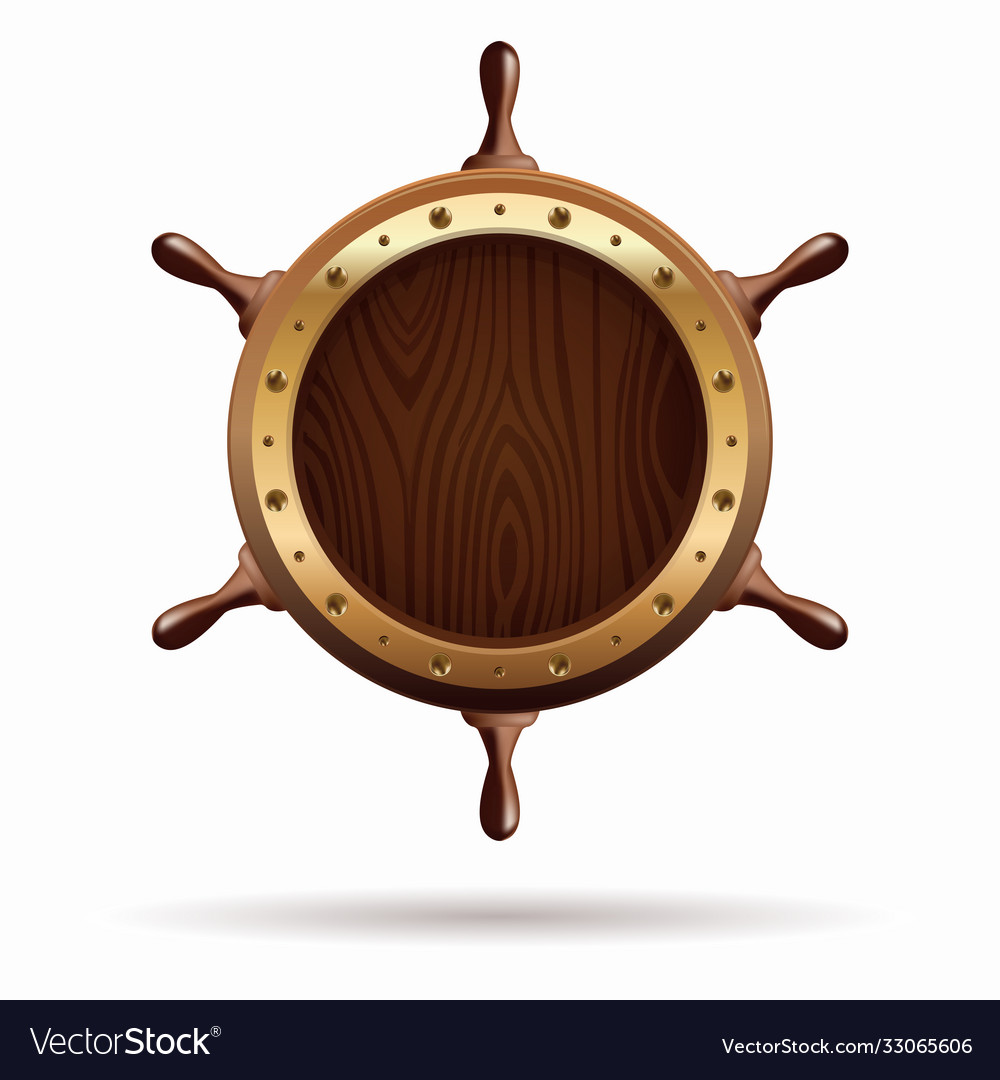 Realistic wooden ship steering wheel isolated