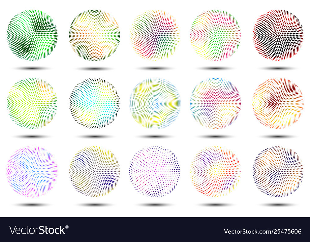 Set colored 3d sphereshalftone effect
