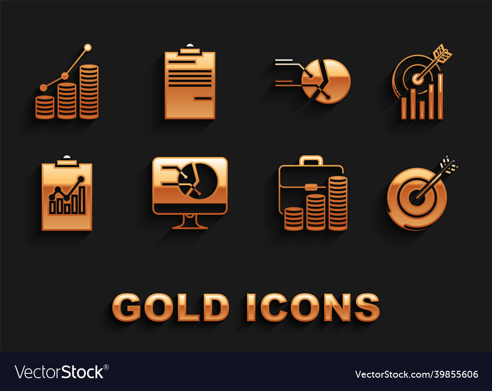 Set computer monitor with graph chart target vector image Set computer monitor with graph chart target