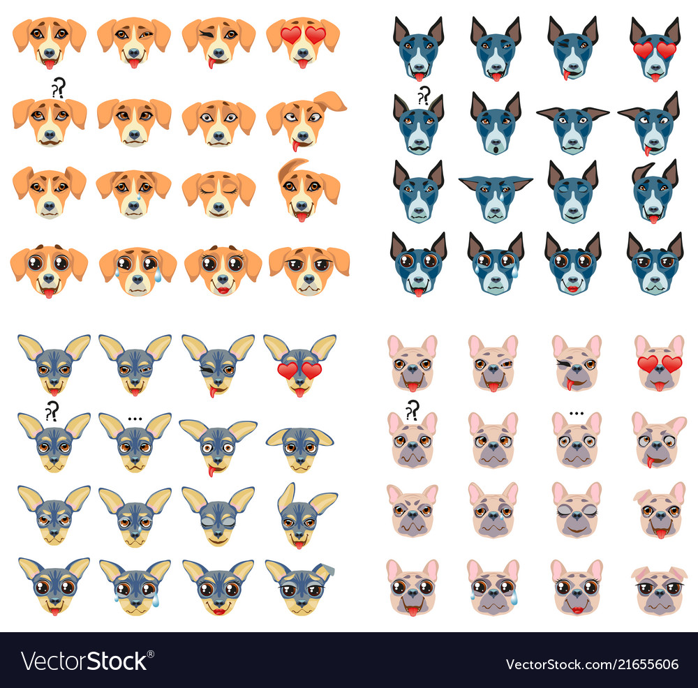 Set of different breeds of dogs emoji emoticon Vector Image