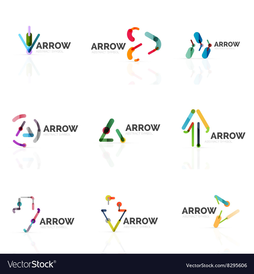 Set of linear arrow abstract logos connected