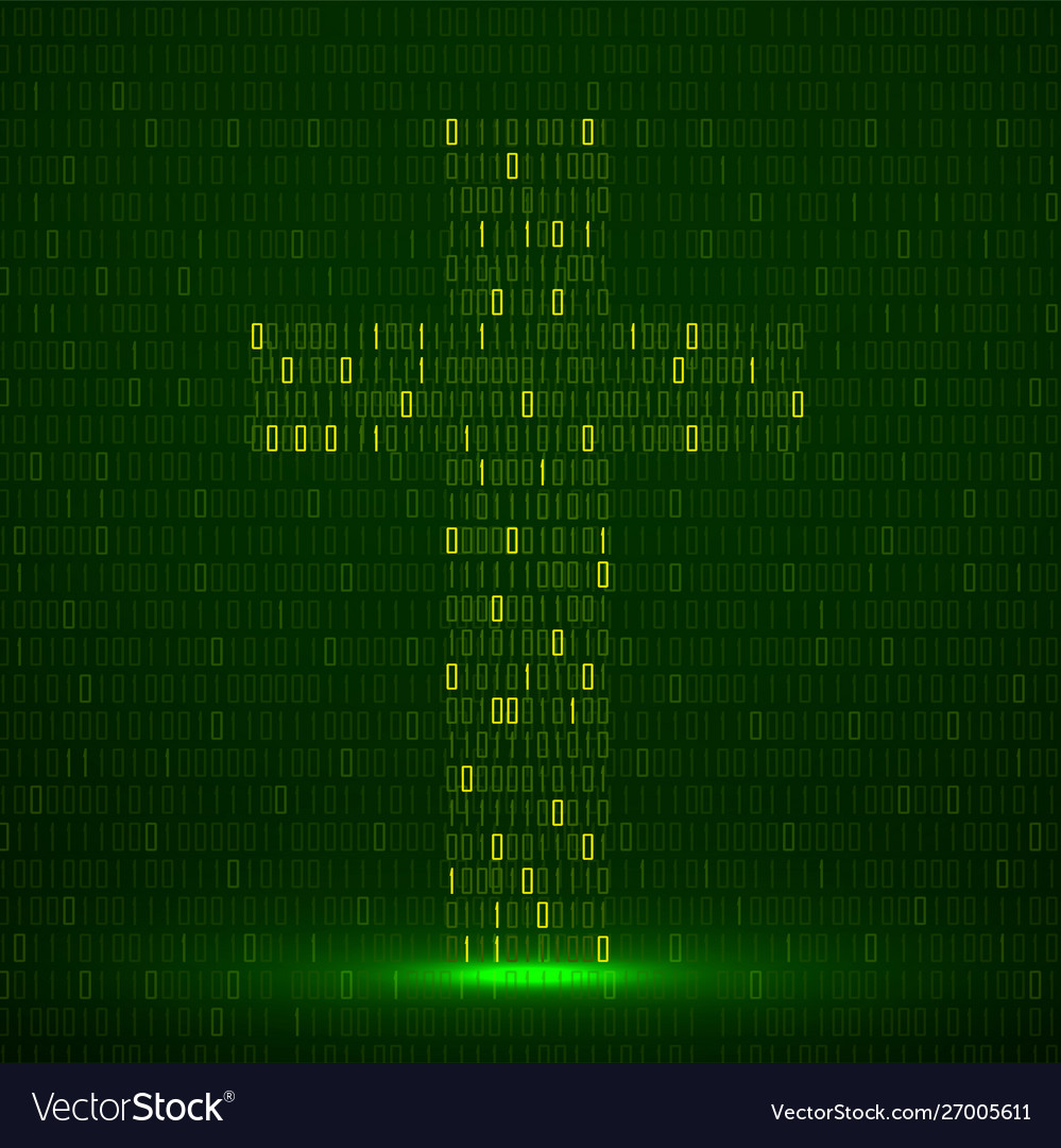 Abstract sign coss binary code with neon light