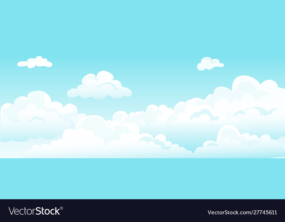 Cartoon blue sky and curly clouds white Royalty Free Vector