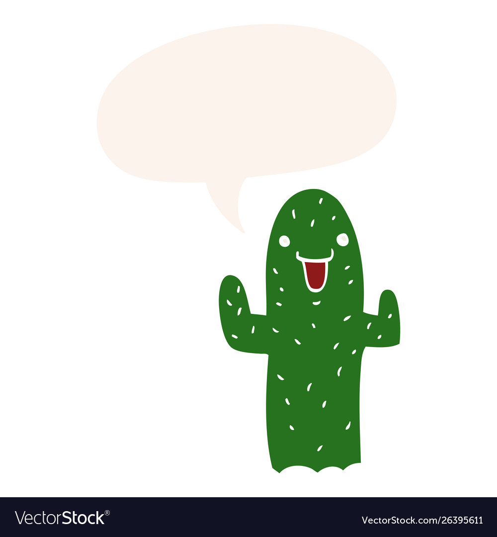 Cartoon cactus and speech bubble in retro style Vector Image