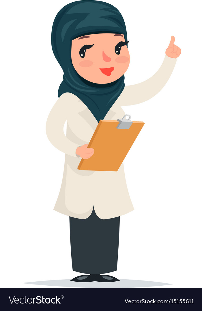 Female girl cute arab doctor with clipboard Vector Image Female girl cute arab doctor with clipboard Vector Image
