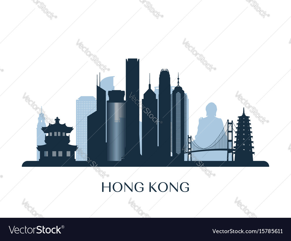 Hong kong skyline monochrome silhouette Royalty Free Vector