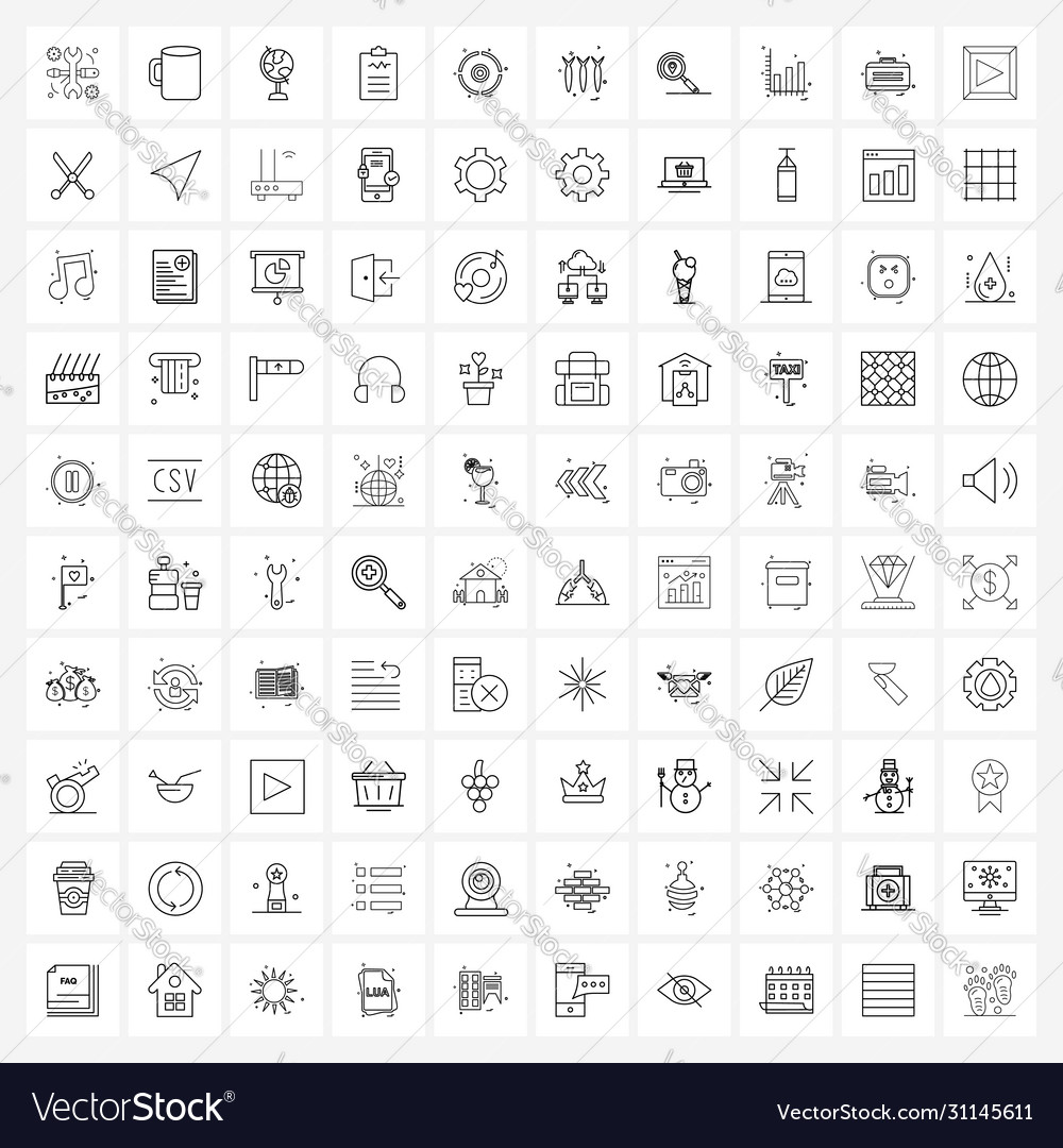 Set 100 simple line icons for web and print