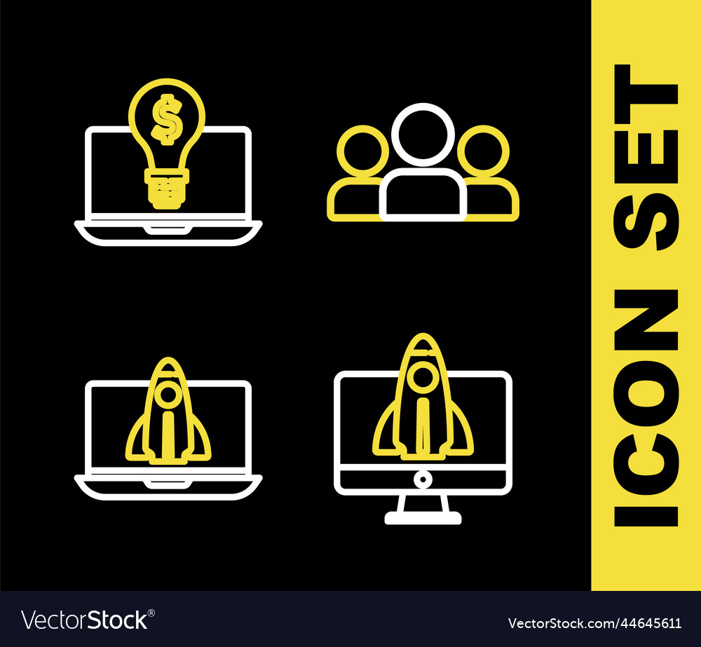 Set line users group startup project concept vector image Set line users group startup project concept