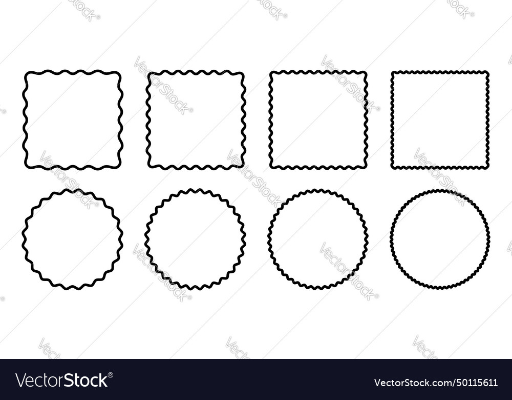 Set of circle and square frames with wavy vector image Set of circle and square frames with wavy