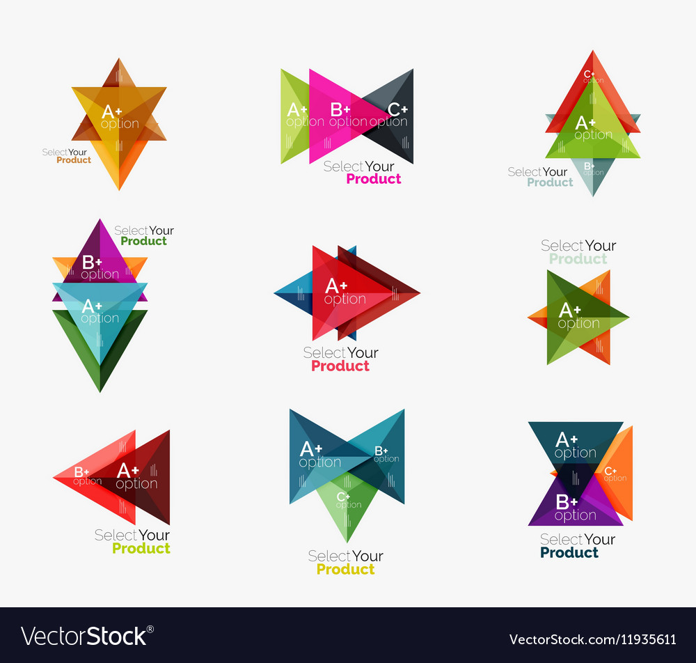 Set of triangle infographic layouts with text