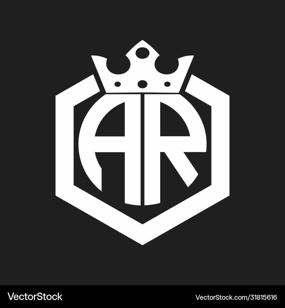 Ar logo monogram rounded hexagon shape Royalty Free Vector