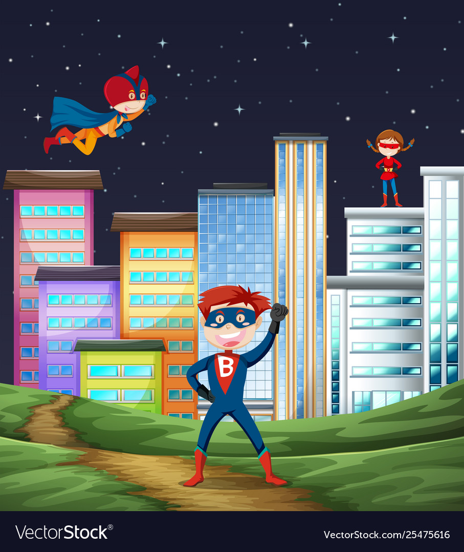 Kid super hero scene Royalty Free Vector Image Kid super hero scene Royalty Free Vector Image