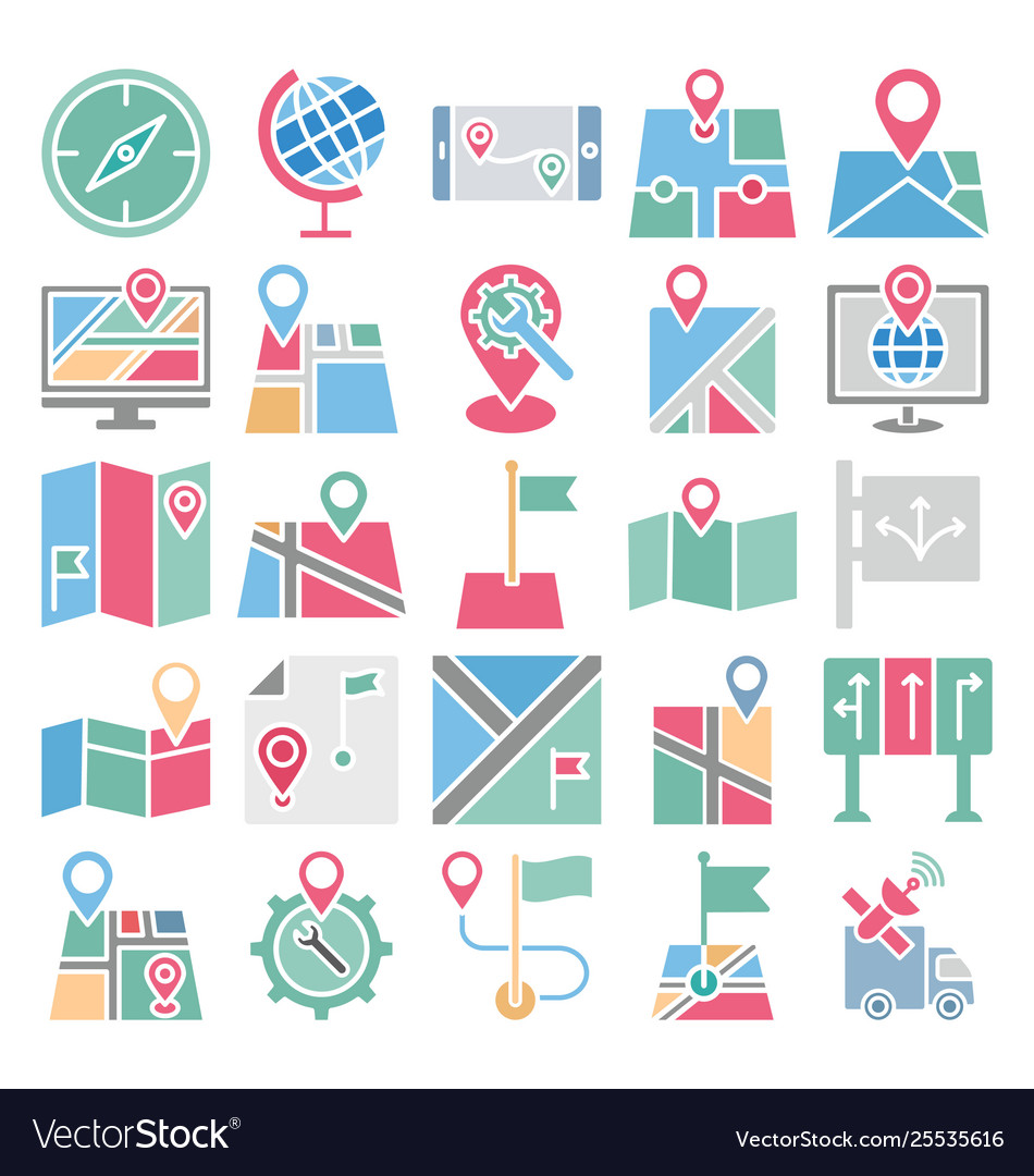 Map and navigation isolated icons set