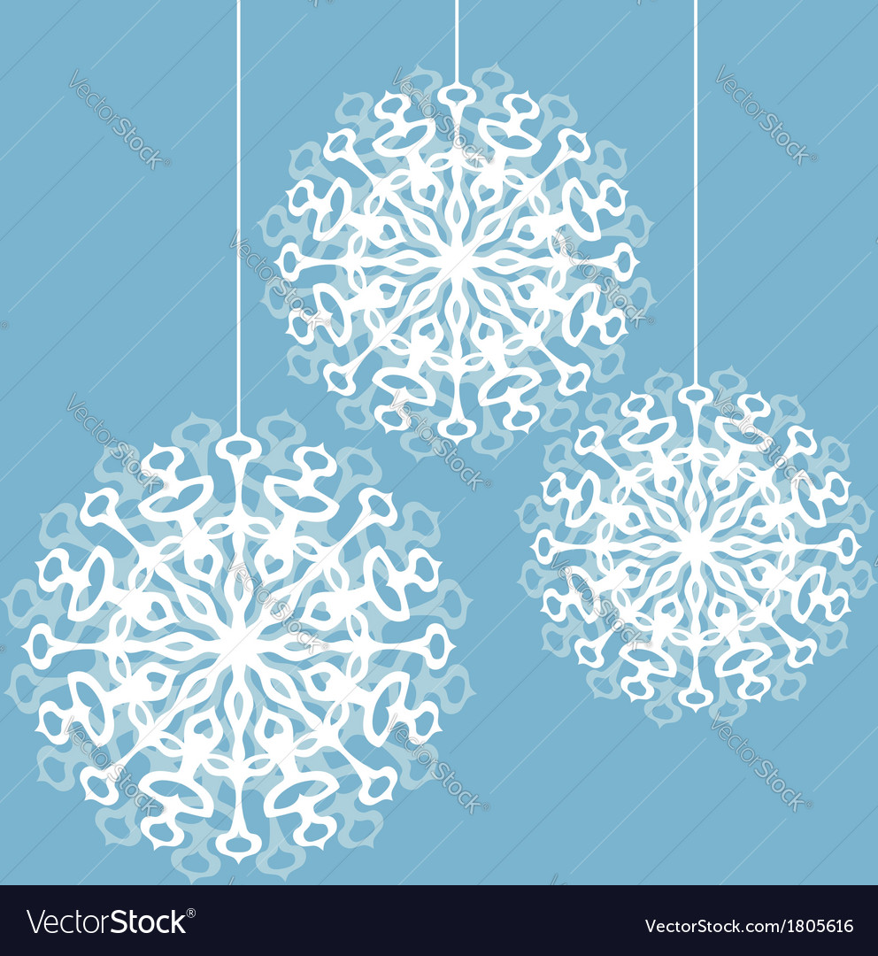 Postcard with three snowflakes on a strings