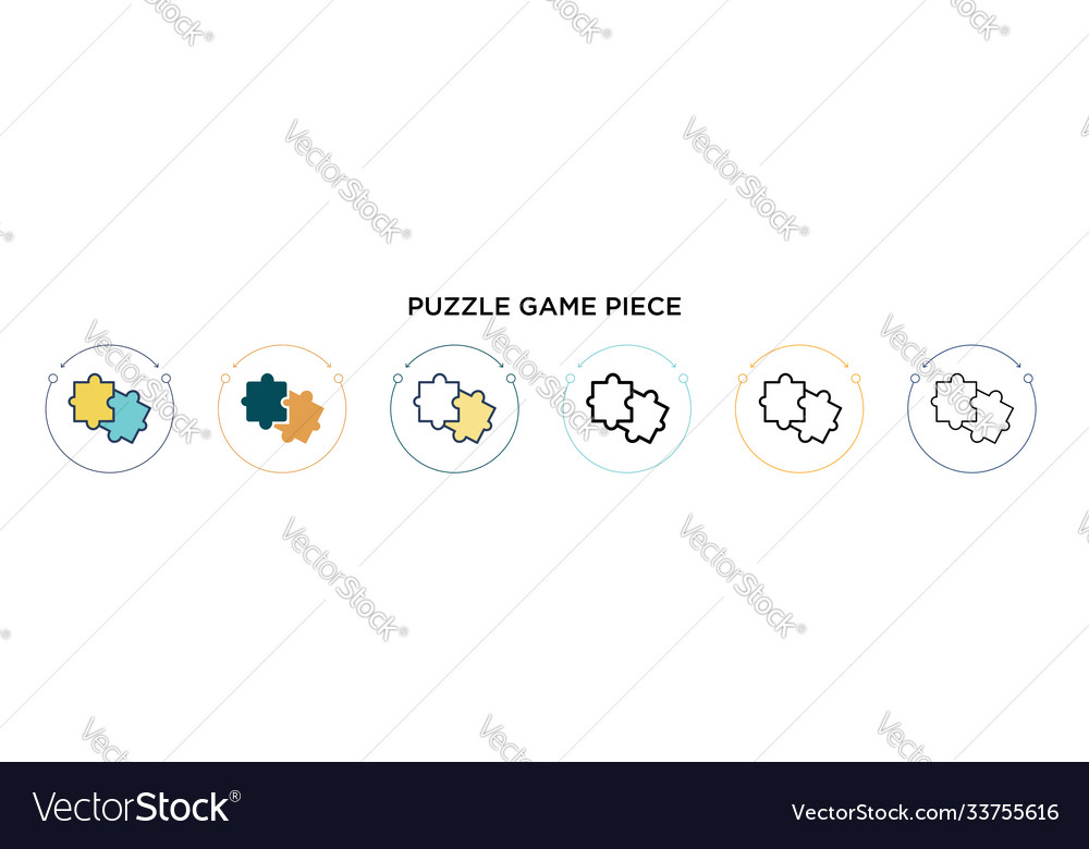 Puzzle game piece icon in filled thin line