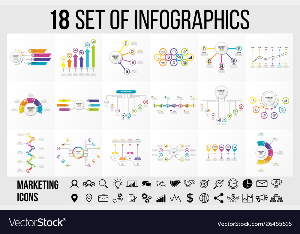 Set of infographics elements design template vector image Set of infographics elements design template