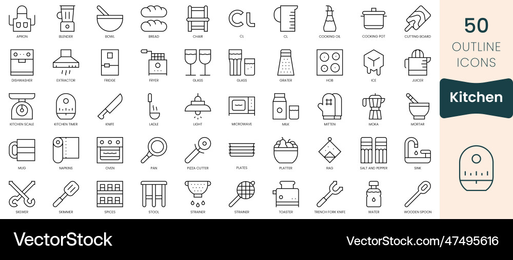 Set of kitchen icons thin linear style icons pack Vector Image