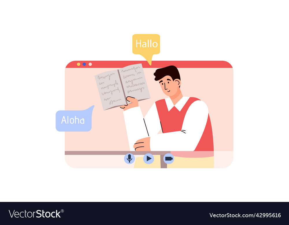 Student studying in language online class flat vector image Student studying in language online class flat