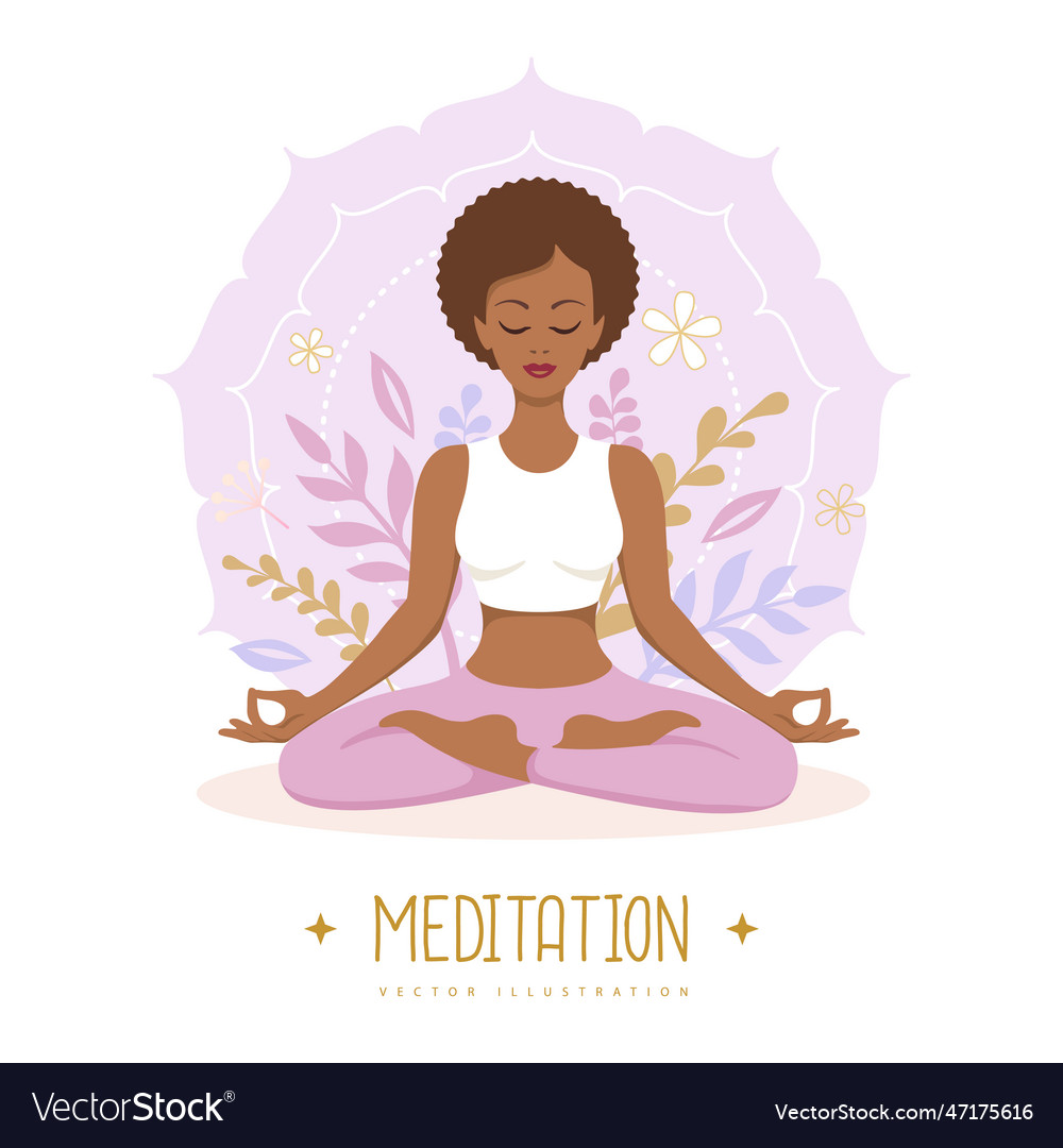 Woman meditation in lotus position with flowers Vector Image