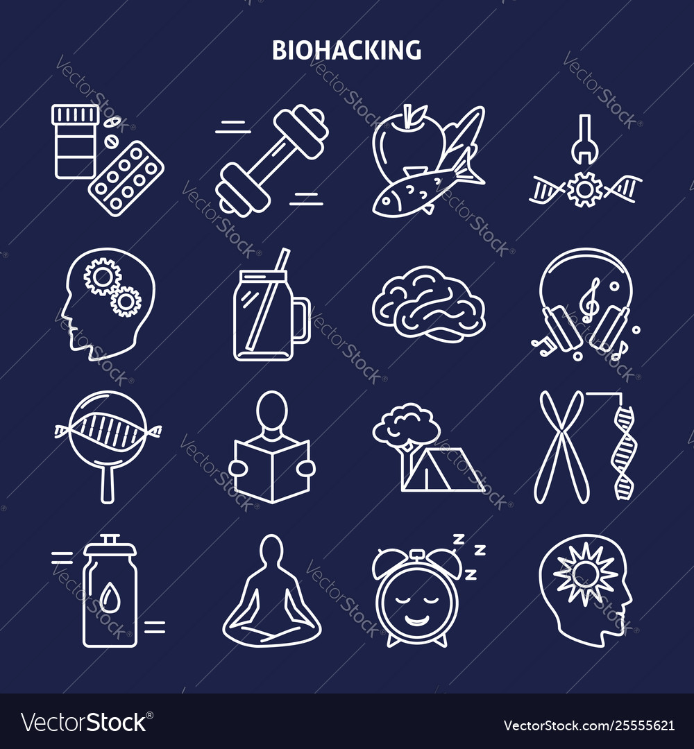 Biohacking Icon Set - Thin Line Style