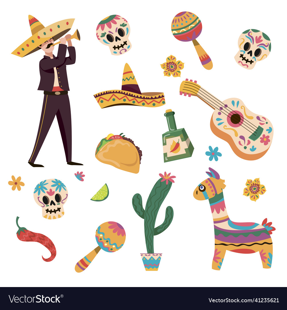 Cartoon set of traditional mexican symbols Vector Image