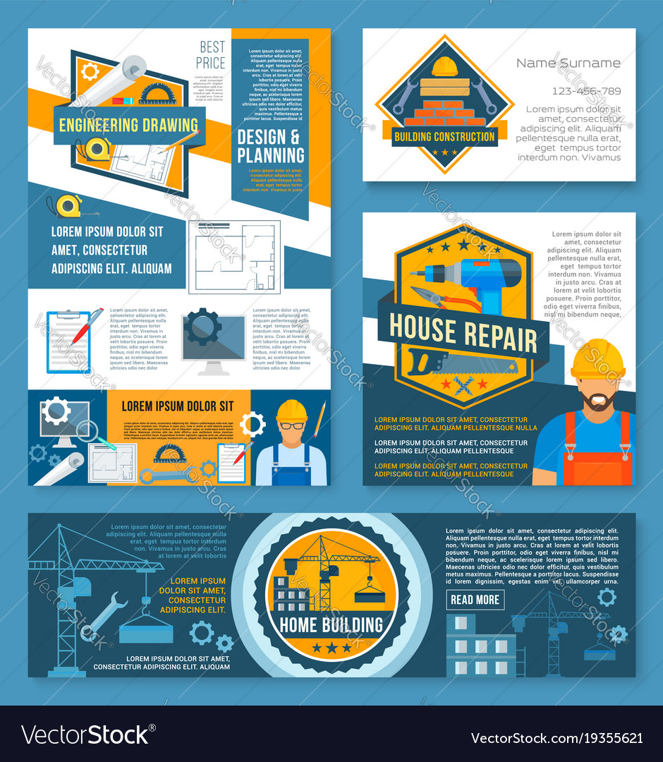 Construction And Home Repair Banner Template Set Vector Image
