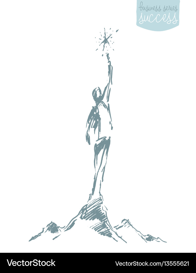 Drawn Sketch Perso Reaching Star Leadership Vector Image