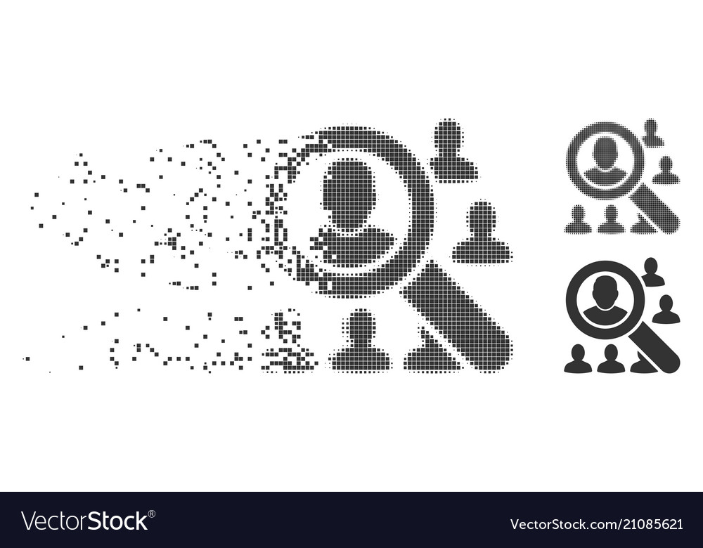 Fragmented pixel halftone find users icon vector image Fragmented pixel halftone find users icon