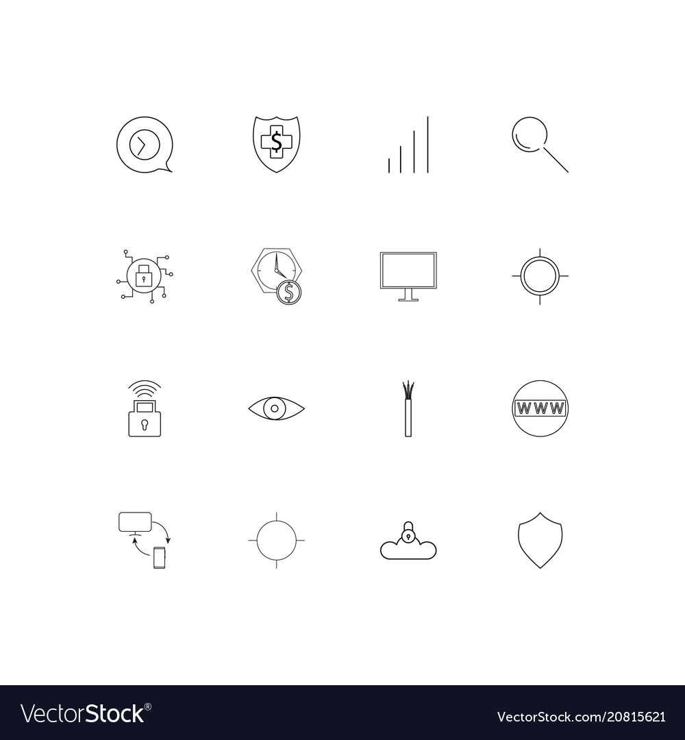 Internet security linear thin icons set outlined