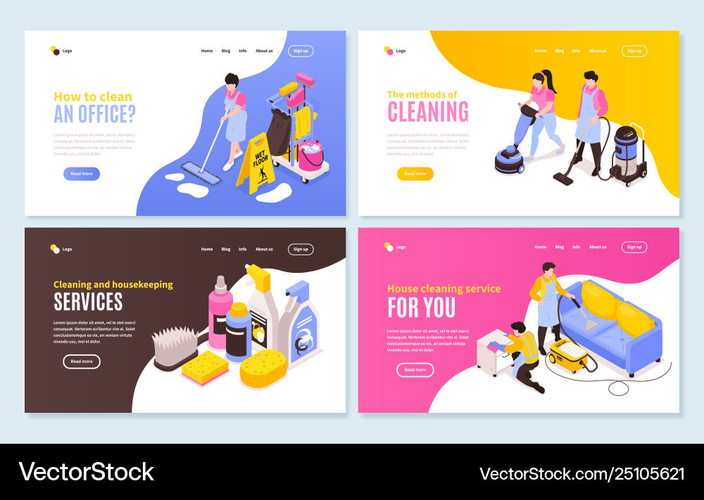 Isometric cleaning horizontal banners Royalty Free Vector