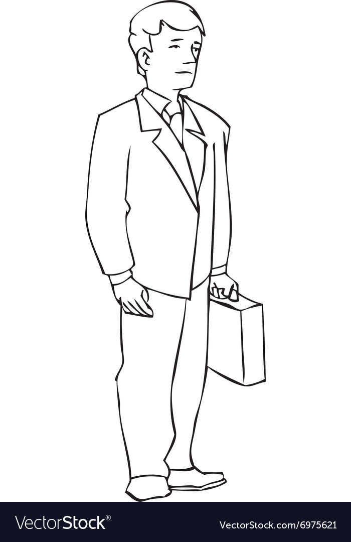 Man With Suitcase Line Art Small Royalty Free Vector Image