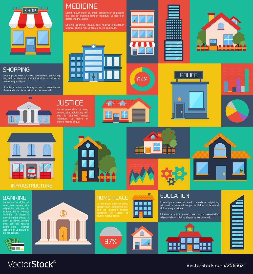 Modern flat city background infographics Vector Image