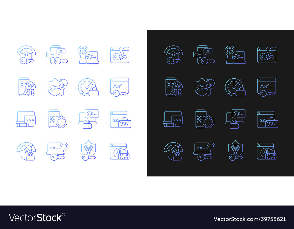 Password management gradient icons set for dark