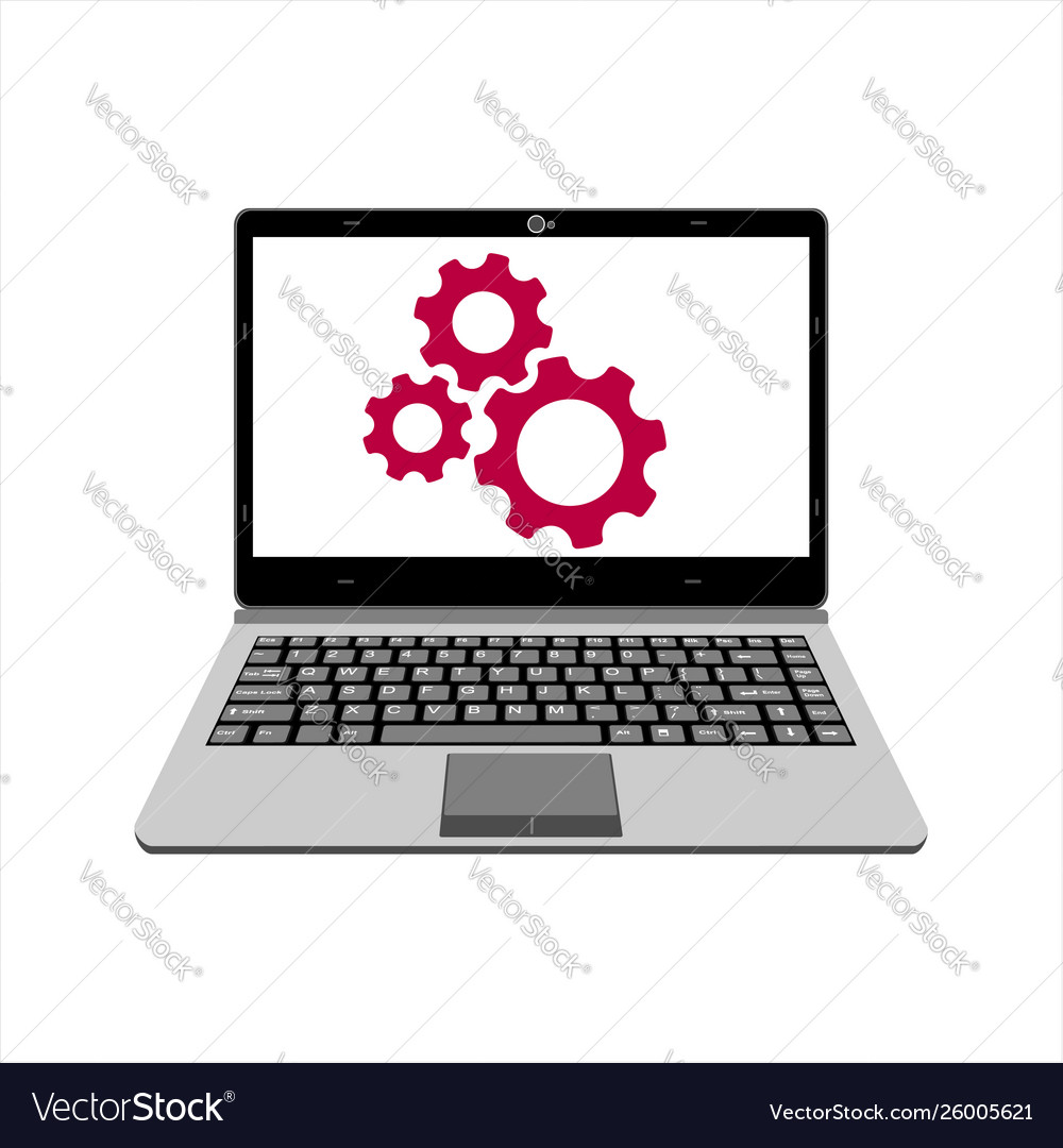 Realistic laptop display setting and installing vector image Realistic laptop display setting and installing