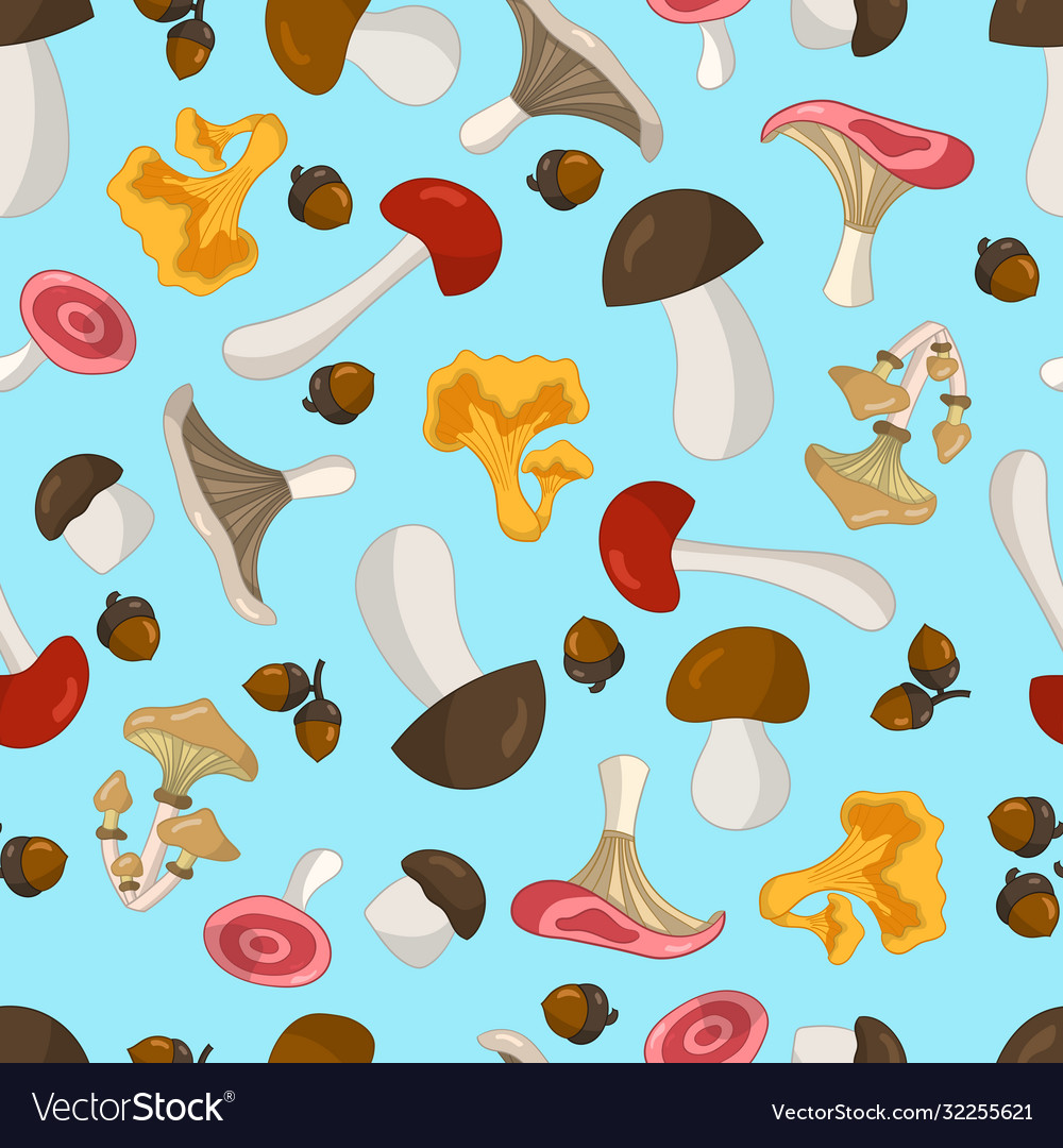 Seamless pattern with edible mushrooms Vector Image Seamless pattern with edible mushrooms