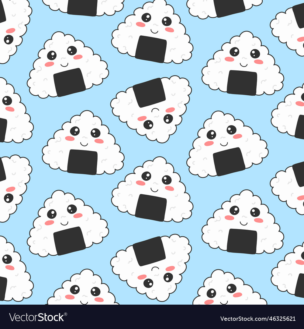 Seamless pattern with onigiri in kawaii style