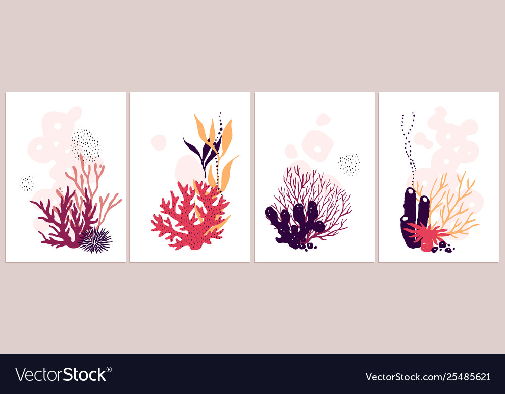 Set isolated colorful corals compositions vector image Set isolated colorful corals compositions