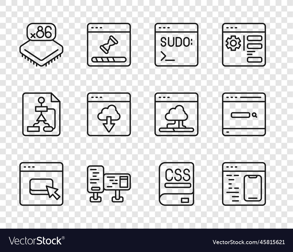 Set line browser files software code terminal vector image Set line browser files software code terminal