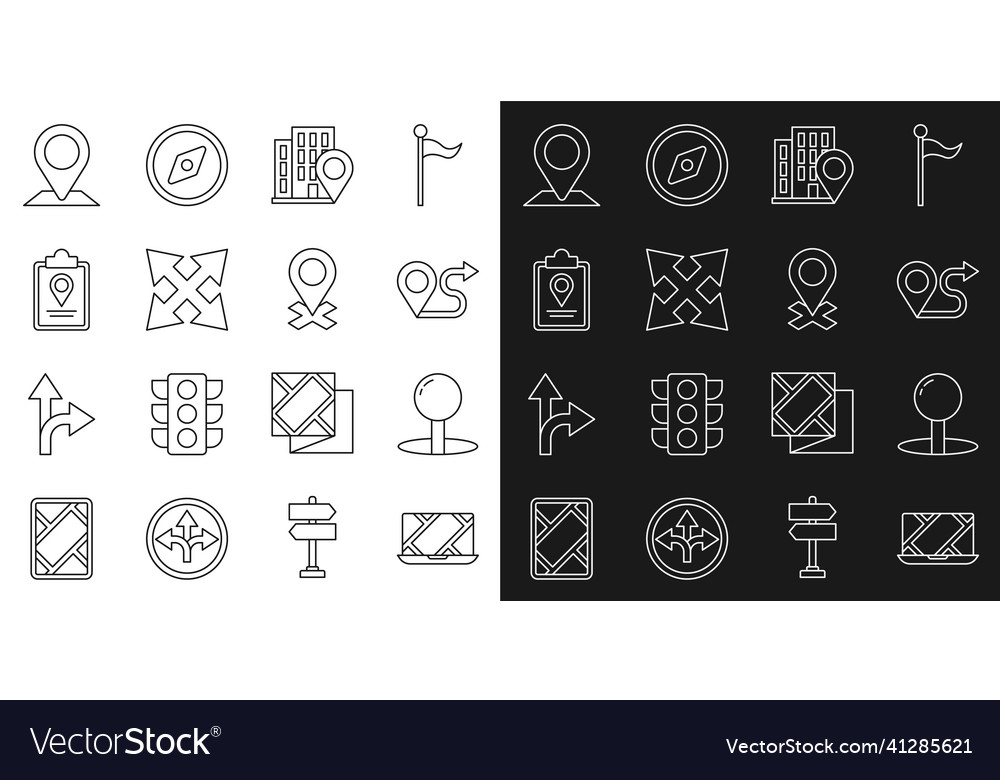 Set line city map navigation push pin route vector image Set line city map navigation push pin route